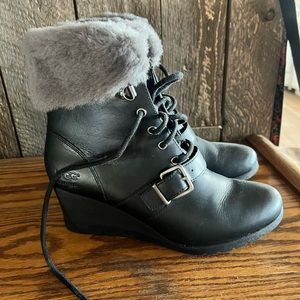 Black Wedge Faux Fur UGG boots